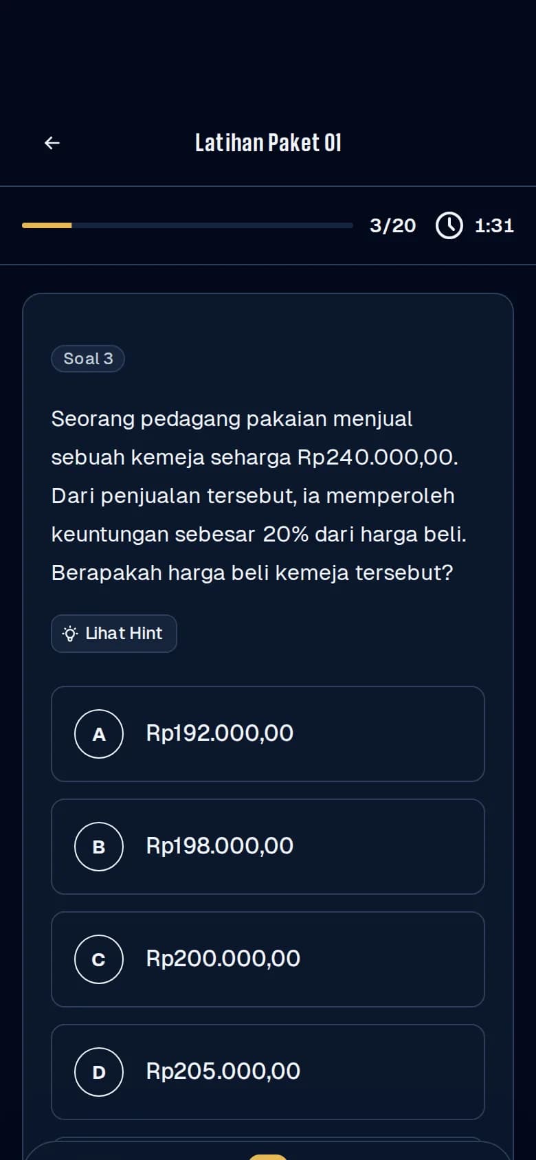 Sesi latihan yang sama di layar HP.